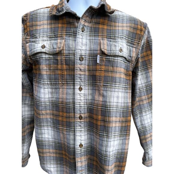 VTG Carhartt Men’s Heavyweight Flannel Shirt Size M Plaid Original Fit Brown - Picture 2 of 4